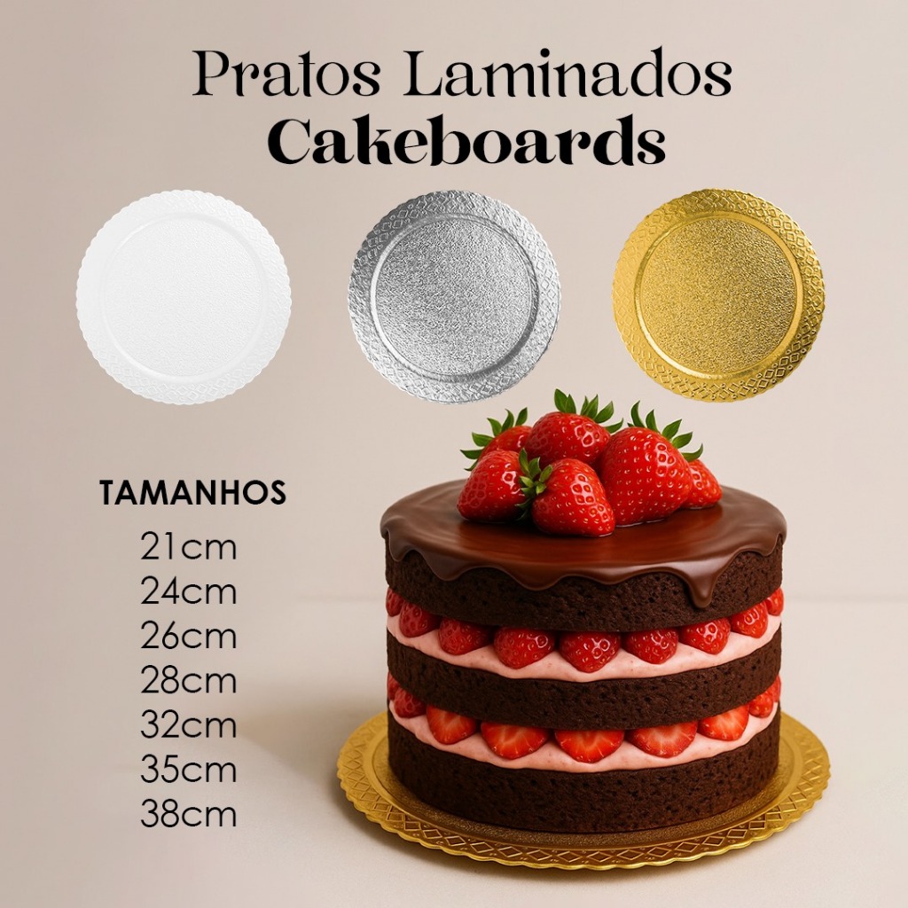 Prato Laminado / Cake Board / Base para Bolo Premium - Branco - 24cm em Oferta na Shopee