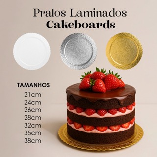 Prato Laminado / Cake Board / Base para Bolo Premium - Branco - 24cm em Oferta na Shopee