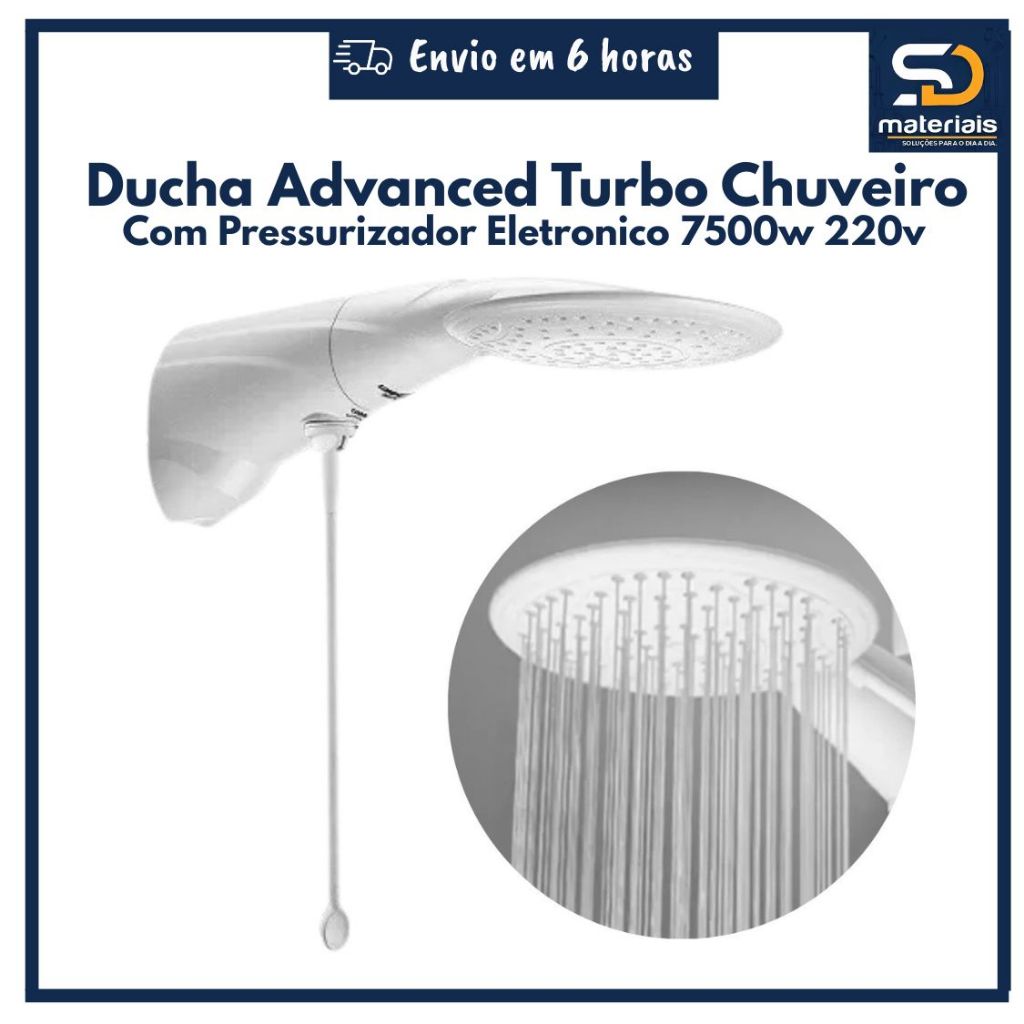 Ducha Para Banheiro Advanced Turbo Chuveiro Com Pressurizador Eletronica 220v 7500w Lorenzetti