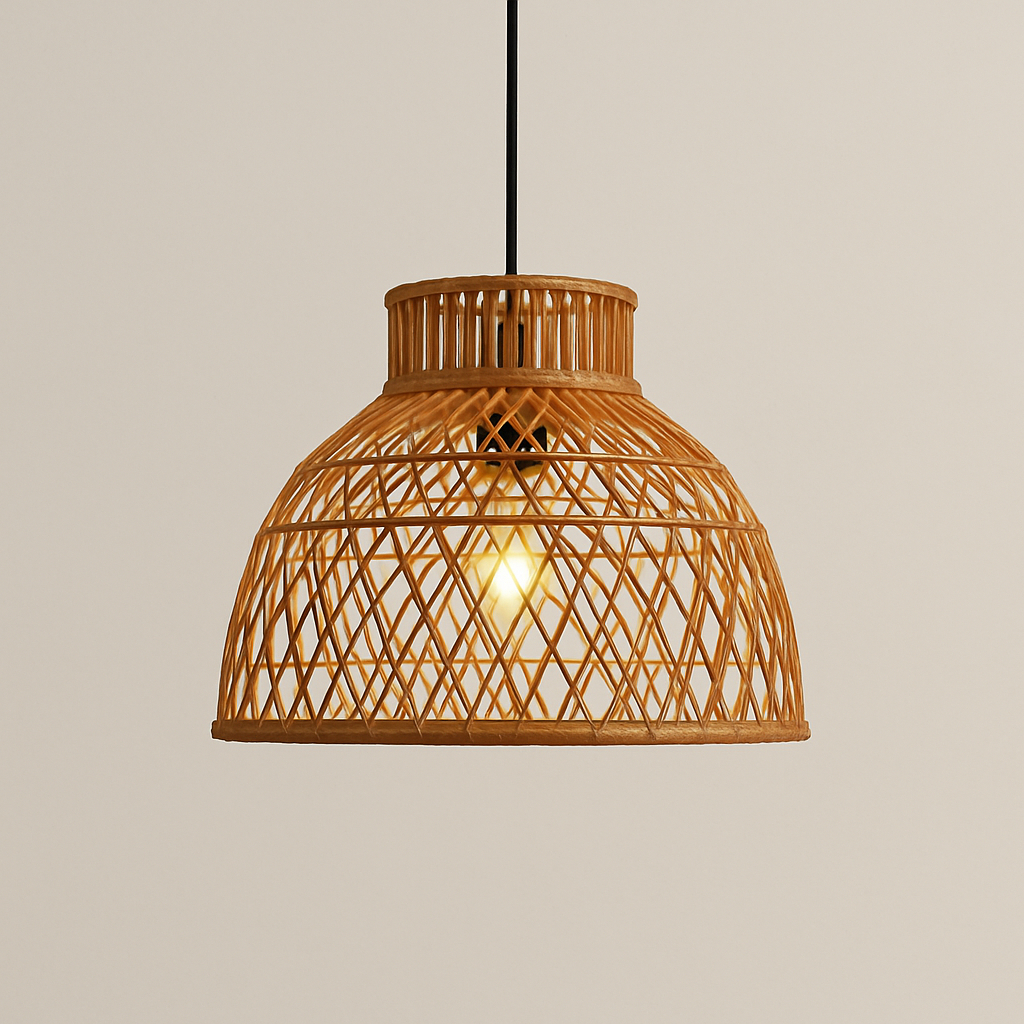 Lustre Pendente Vime Artesenal Rústico Amadeirado Luminaria de Teto Rattan Sala de Jantar Cozinha