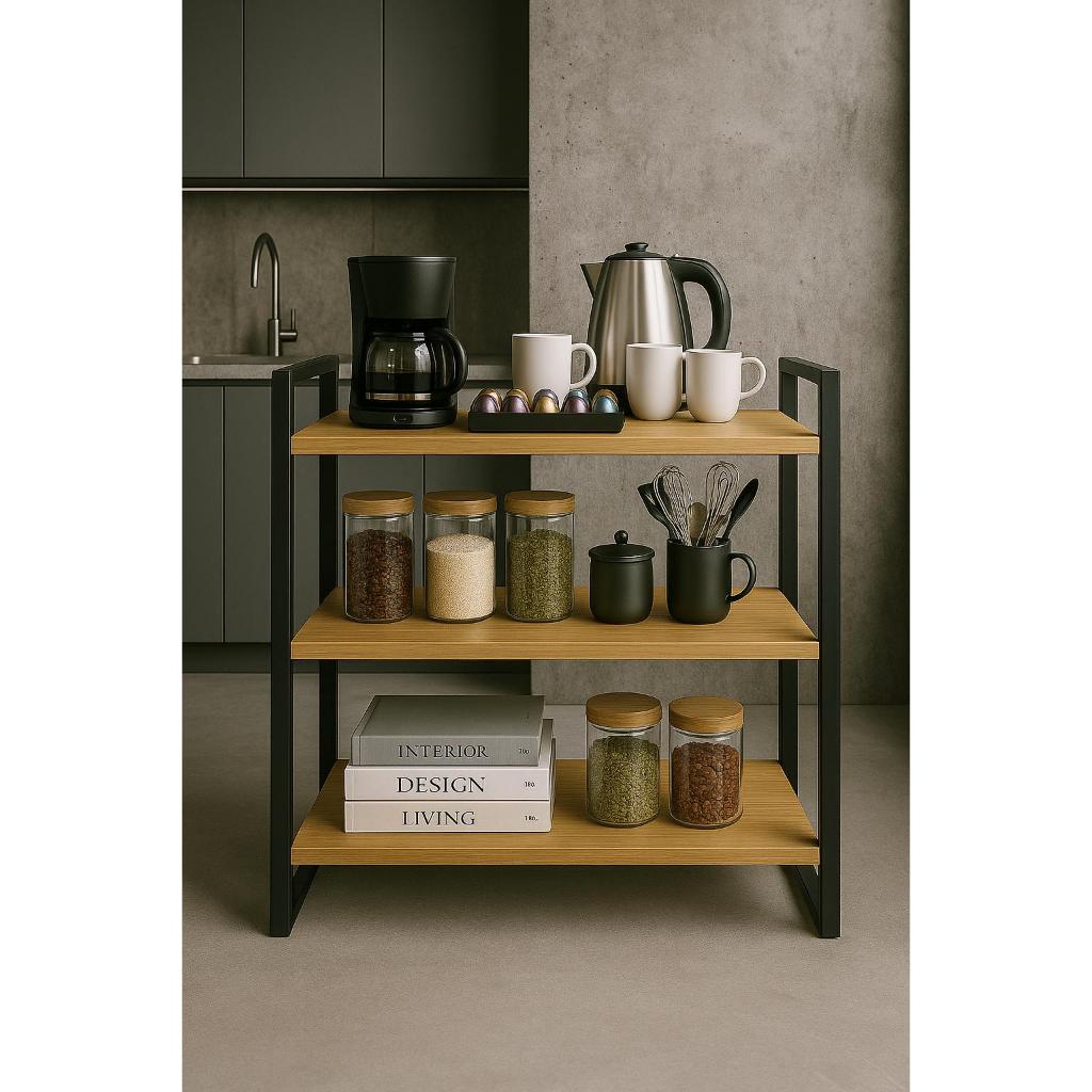 Aparador para Bar ou Cantinho Café com 3 Prateleiras - em Madeira MDP e Metalon em Estilo Industrial em Oferta na Shopee