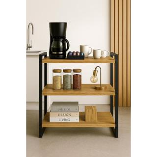 Aparador para Cantinho do Café / Bar - 3 Prateleiras em MDP e Estrutura em Metalon Estilo Industrial em Oferta na Shopee