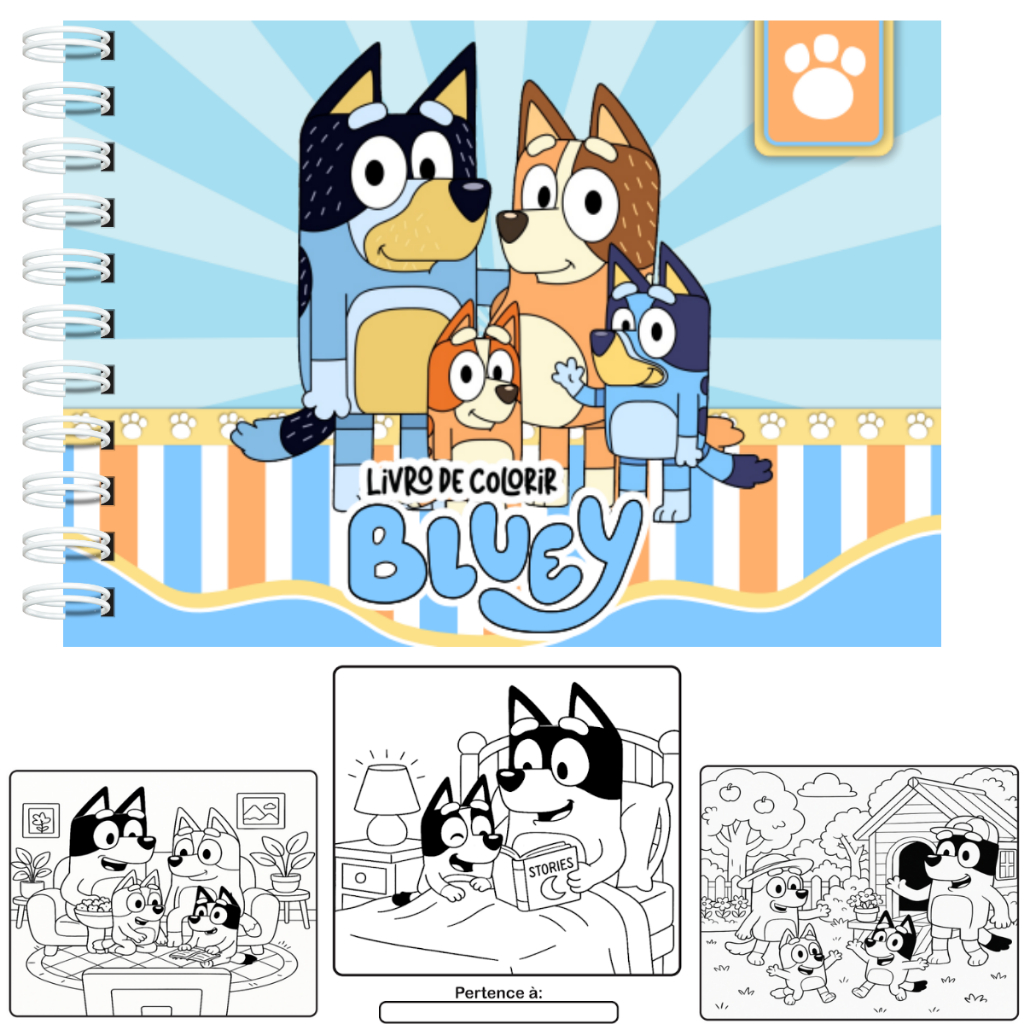 Livro de Colorir Bluey Capa Dura Holográfica 50 Páginas 180g A5