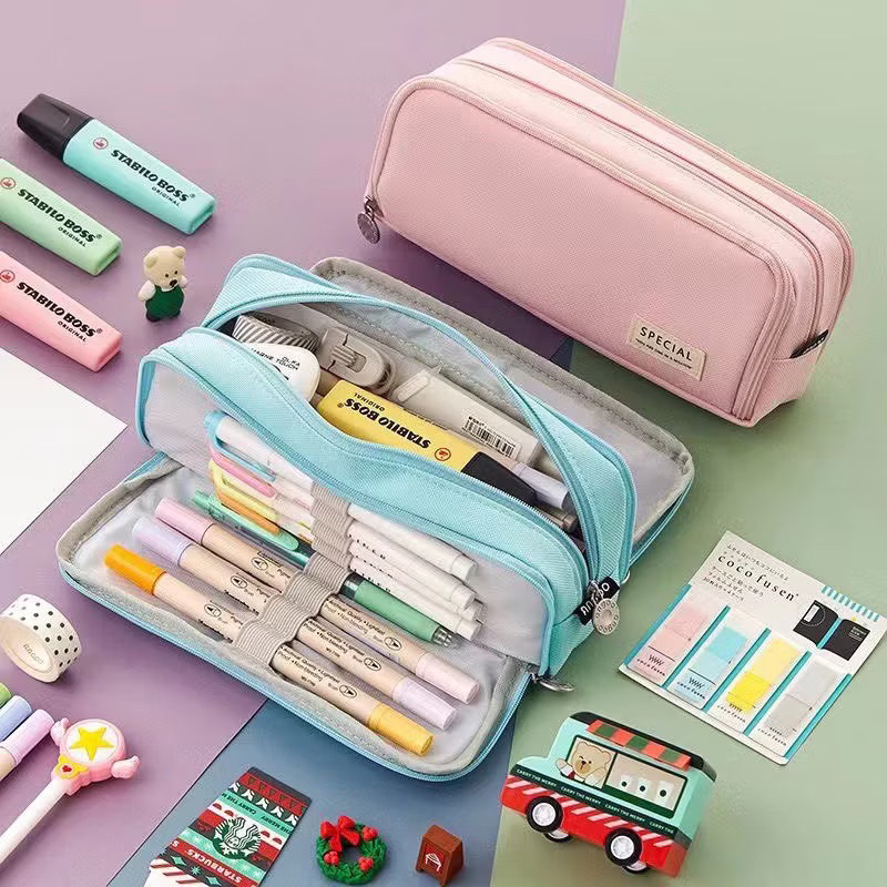 Estojo De Lápis De Tecido De Grande Capacidade Camada /Double Sided Pen Bag Pencil Case/Escolar ref 90400 em Oferta na Shopee