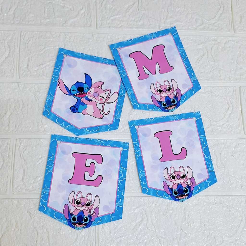 Bandeirola Stitch ou QUALQUER TEMA Bandeirinhas Personalizadas para Festas Aniversários Decorações Mesversários em Oferta na Shopee