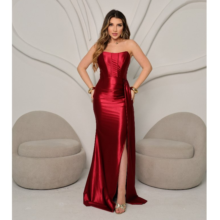 Vestido Feminino de Festa Longo Tomara que Caia Sereia Brilhante Glamour Casamento Formatura