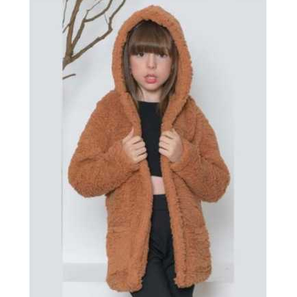 Casaco Sobretudo Teddy Menina Infantil Juvenil Pelinho Capuz Inverno 10 12 14