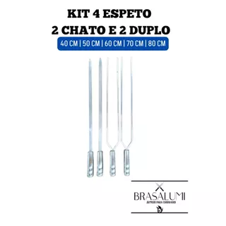 KIT 4 ESPETOS DE ALUMÍNIO para churrasco (2DUPLO E 2 CHATO)