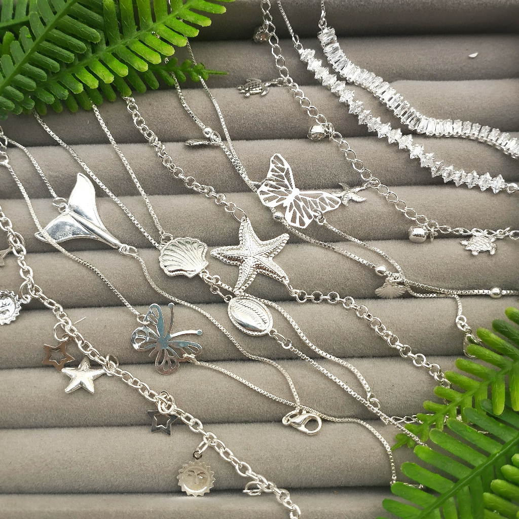 Kit 6, Kit 3 ou Unidade – Pulseiras Aleatórias Banhadas a Prata Tema Praiano Concha, Baleia, Sereia, Tartaruga em Oferta na Shopee