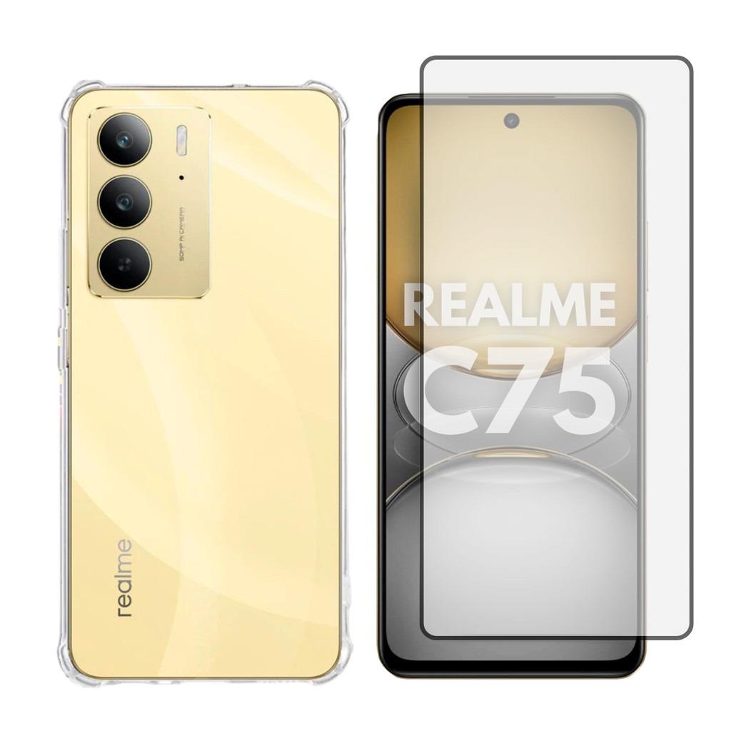 Kit Capa Transparente Anti-Impacto + Película Vidro 3D Realme C75