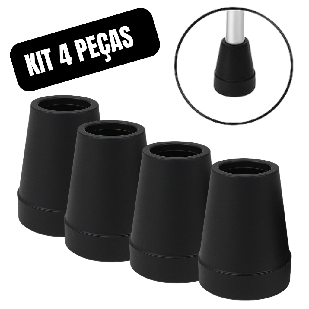 Kit 4 Ponteira Pé De Borracha 7/8" (2,2cm) ou 3/4" (1,9cm) Muleta Bengala Andador e Auxiliar
