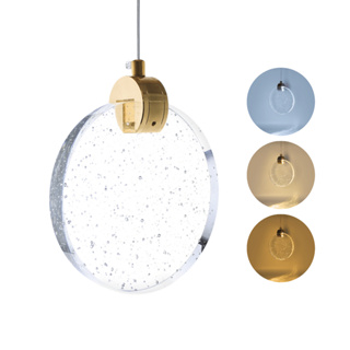 Luminária Pendente Disco Cristal C/ Bolhas Dourado Led PD02 em Oferta na Shopee