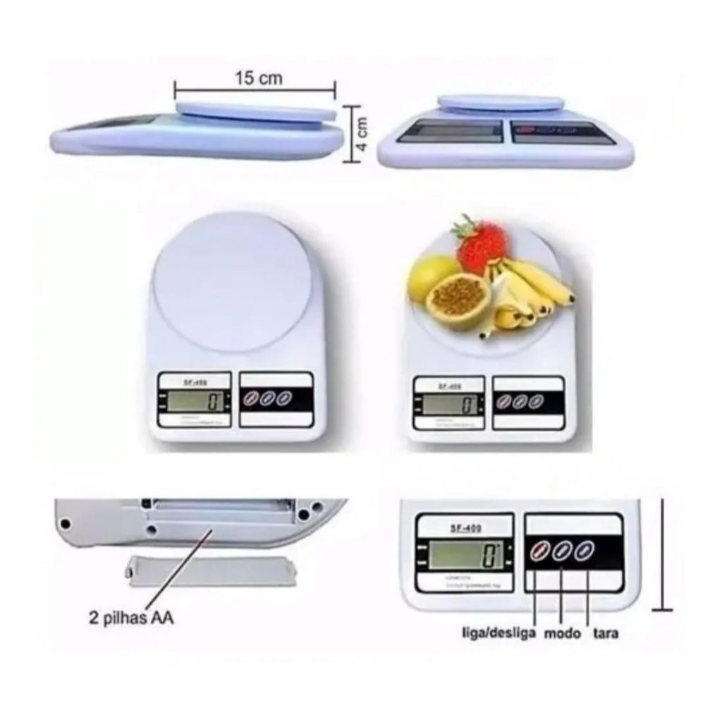 Balança Eletrônica Digital De Cozinha Pesa De 1gr Até 10kg Cor Branco Dieta e Nutrição