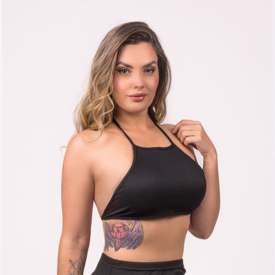 Cropped Básico Canelado –modelo aberto Estilo Simples que Combina com Tudo