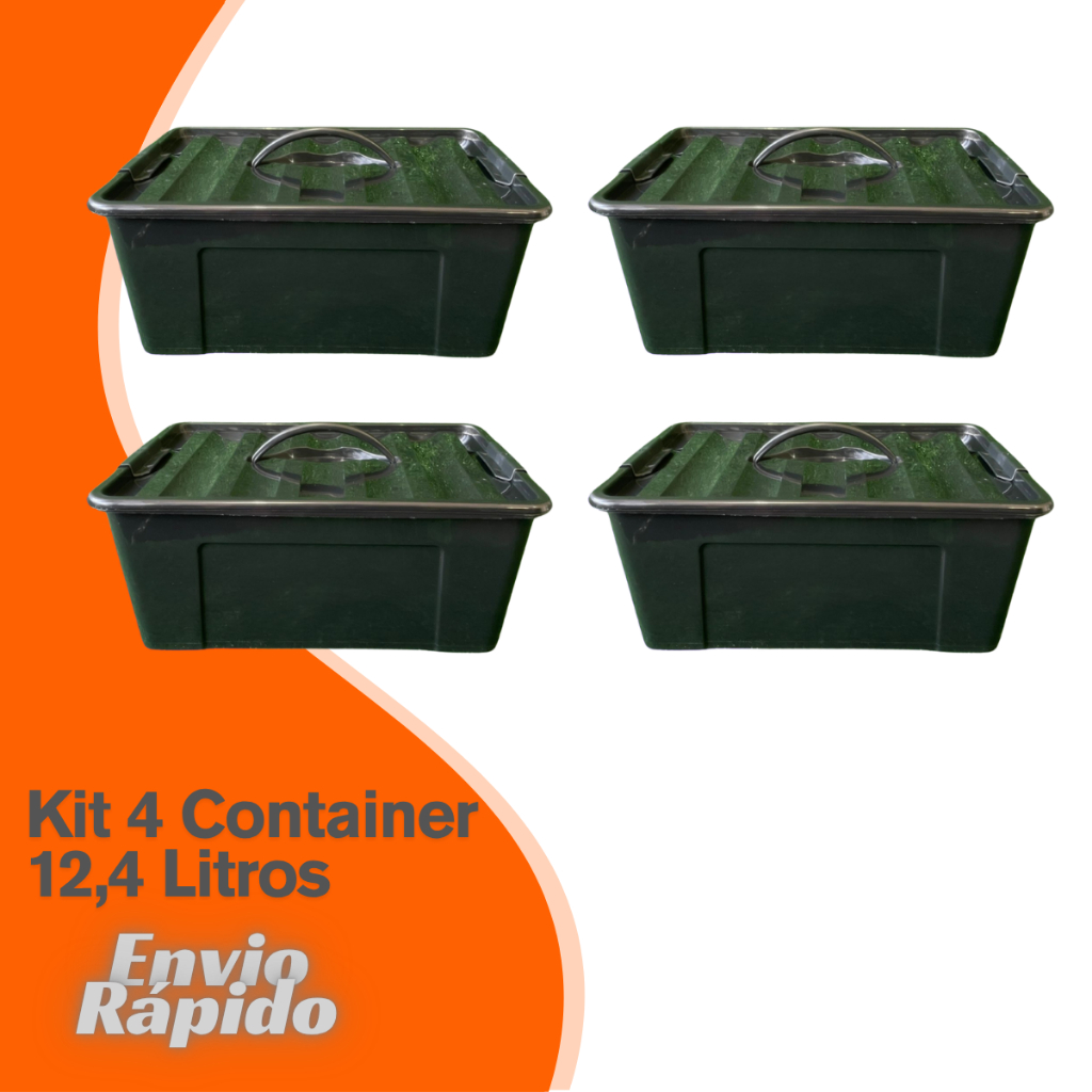 4 X Caixa Organizadora Container 12,4 Litros Cesto Multiuso Plástico Maleta Tampa Trava Ferramentas