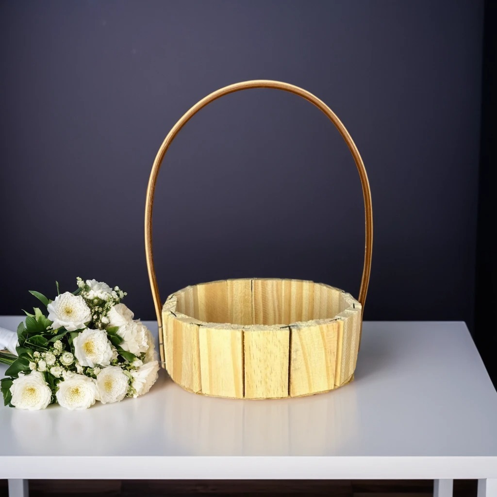 Cesta Fraldeira Oval Madeira Pinus com Alça Multiuso Presente Decorativo
