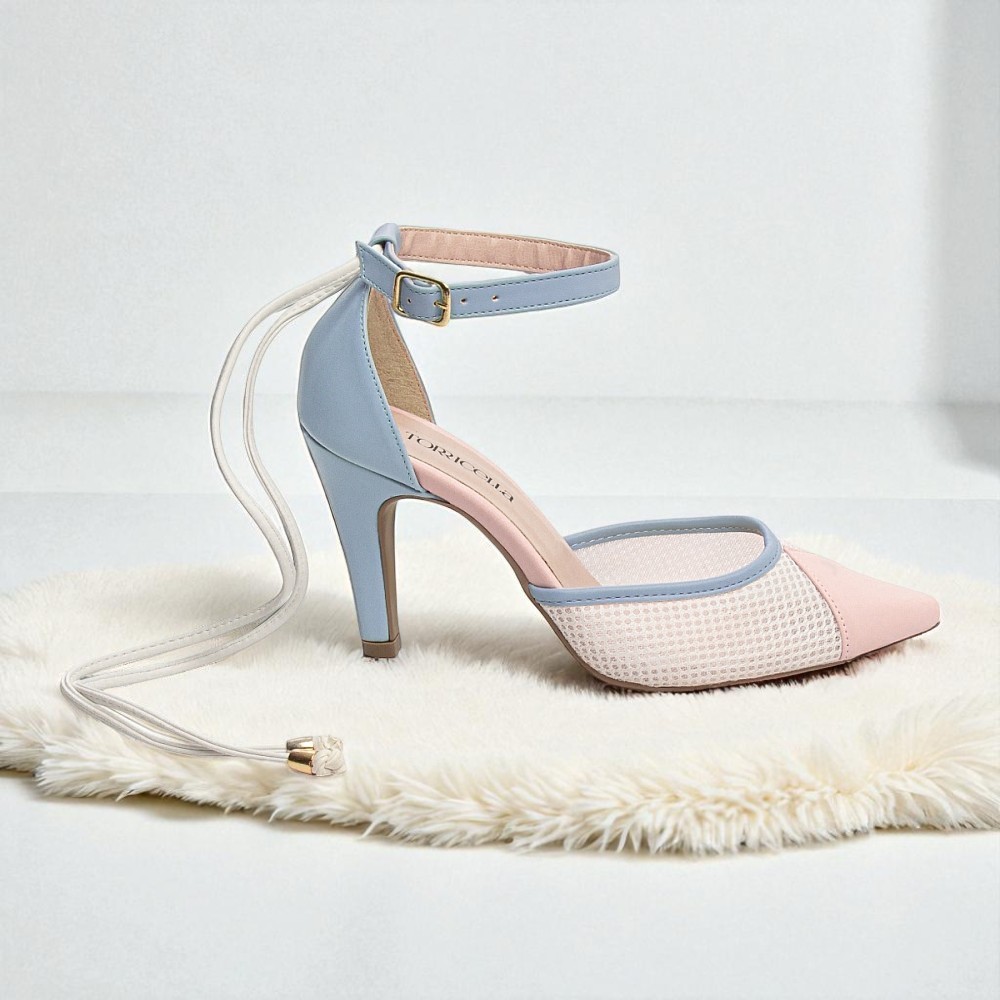 Scarpin Feminino Salto Alto Fino 9cm Luxo Elegante Cordão Amarrar Pulseira Fivela Sapato Torricella