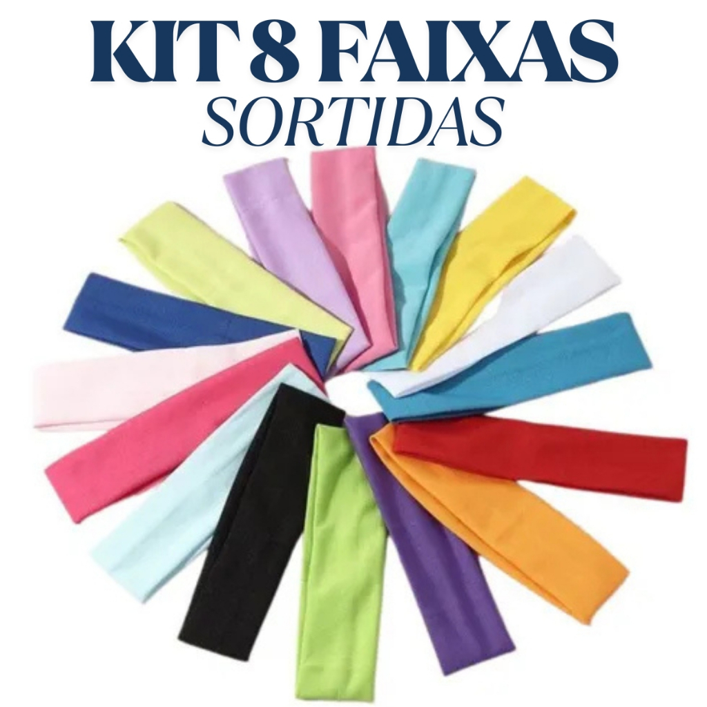 Kit 8 Faixas De Cabelo Coloridas Esportiva e Estilosa Moda Versátil Unissex 3079A em Oferta na Shopee