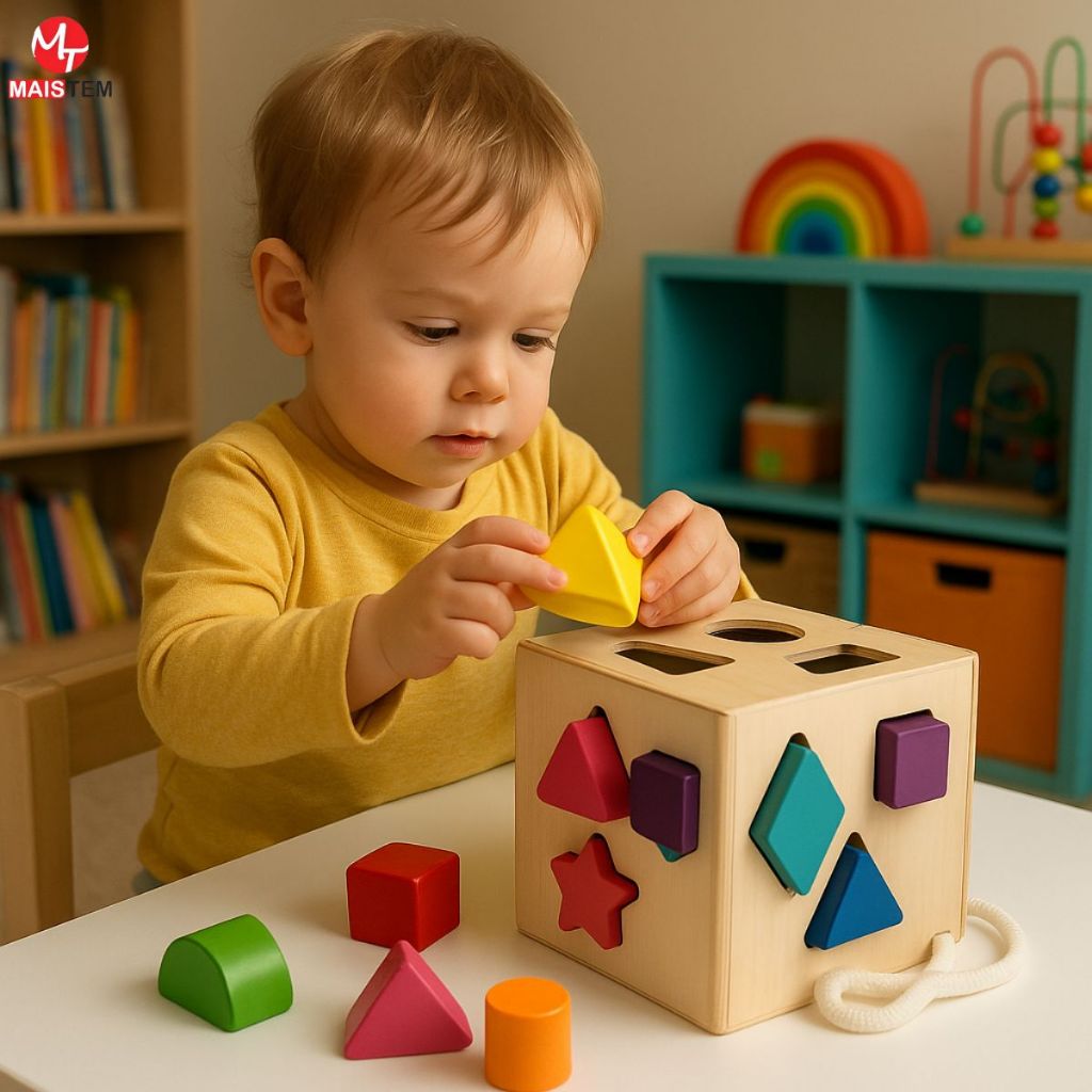 Cubo de Encaixe Das Formas Brinquedo Infantil Divertido Madeira Brinquedo Educativo Sensorial Formas em Oferta na Shopee