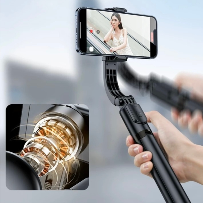 Estabilizador de Mão Para Smartphone 3 em 1 Tripé Selfie Controle Remoto Bluetooth Antivibração