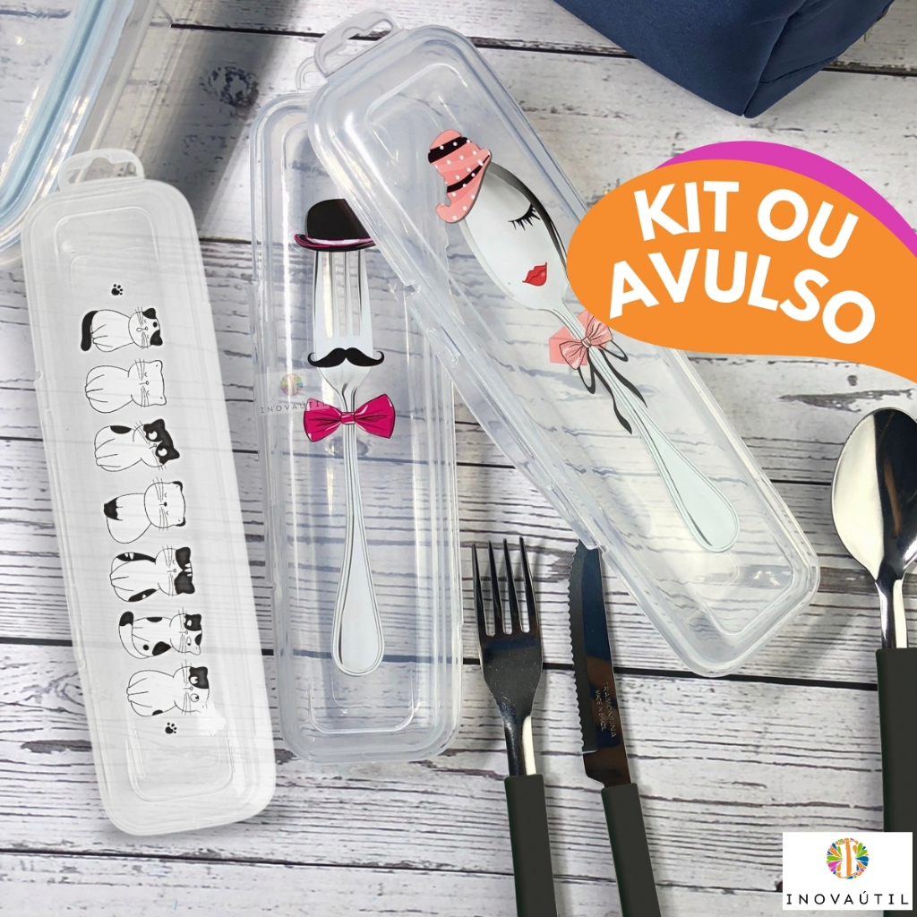 Porta Talheres de Viagem Estojo Com Travas Colher Garfo Marmita em Oferta na Shopee