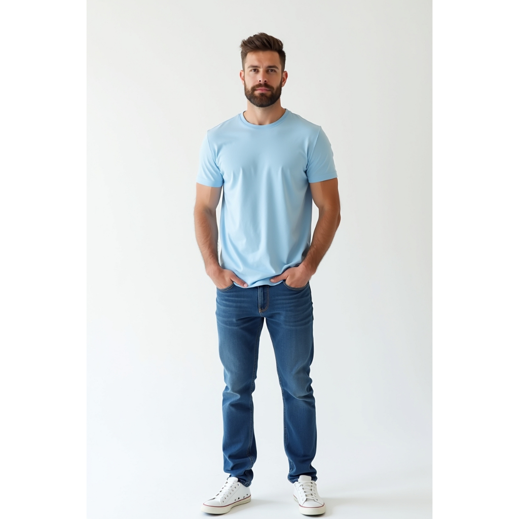 Camiseta básica azul claro, casual Masculina/Unissex, camisa uso diário dia a dia, confortável — imagem 2 de 2
