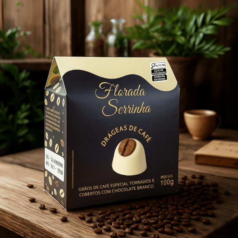 Chocolate Branco com Grão de Café Especial - Drágeas de Café - Drageado de Café