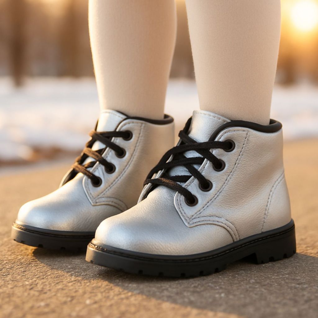 Bota Feminina Infantil Prata Coturno Casual Menina Confortável