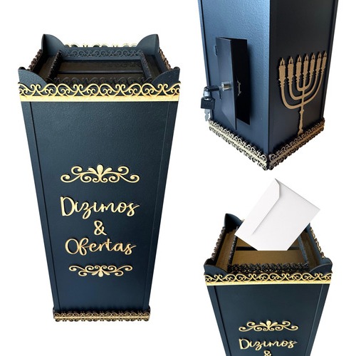 Gazofilácio Dízimos E Ofertas P/ Igreja + Fechadura - Feito em MDF com Arabesco em Alto Relevo / 55cm