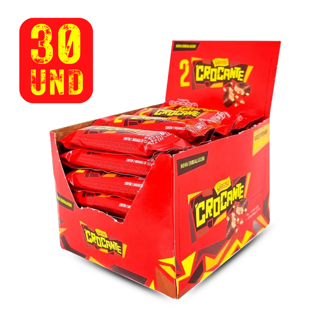Chocolate Garoto Crocante ao Leite 30 Un 25g Caixa Blister Amendoim Bombom Doce Cacau Pé de Moleque Duplo Barra