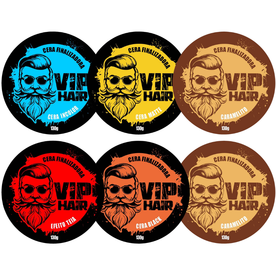 Kit 06 Cera Pomada Modeladora Finalizadora Vip Hair 130g Barba Cabelo Bigode