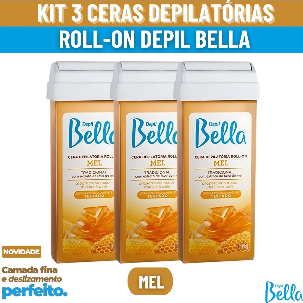 Kit 3 Refil Cera Depilatória Mel Roll-on 100g Depil Bella Depilação em Oferta na Shopee