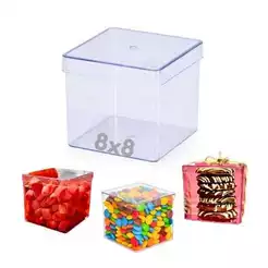 Caixinha Cristal 8x8 Com Tampa, Para Doces E Lembrancinhas
