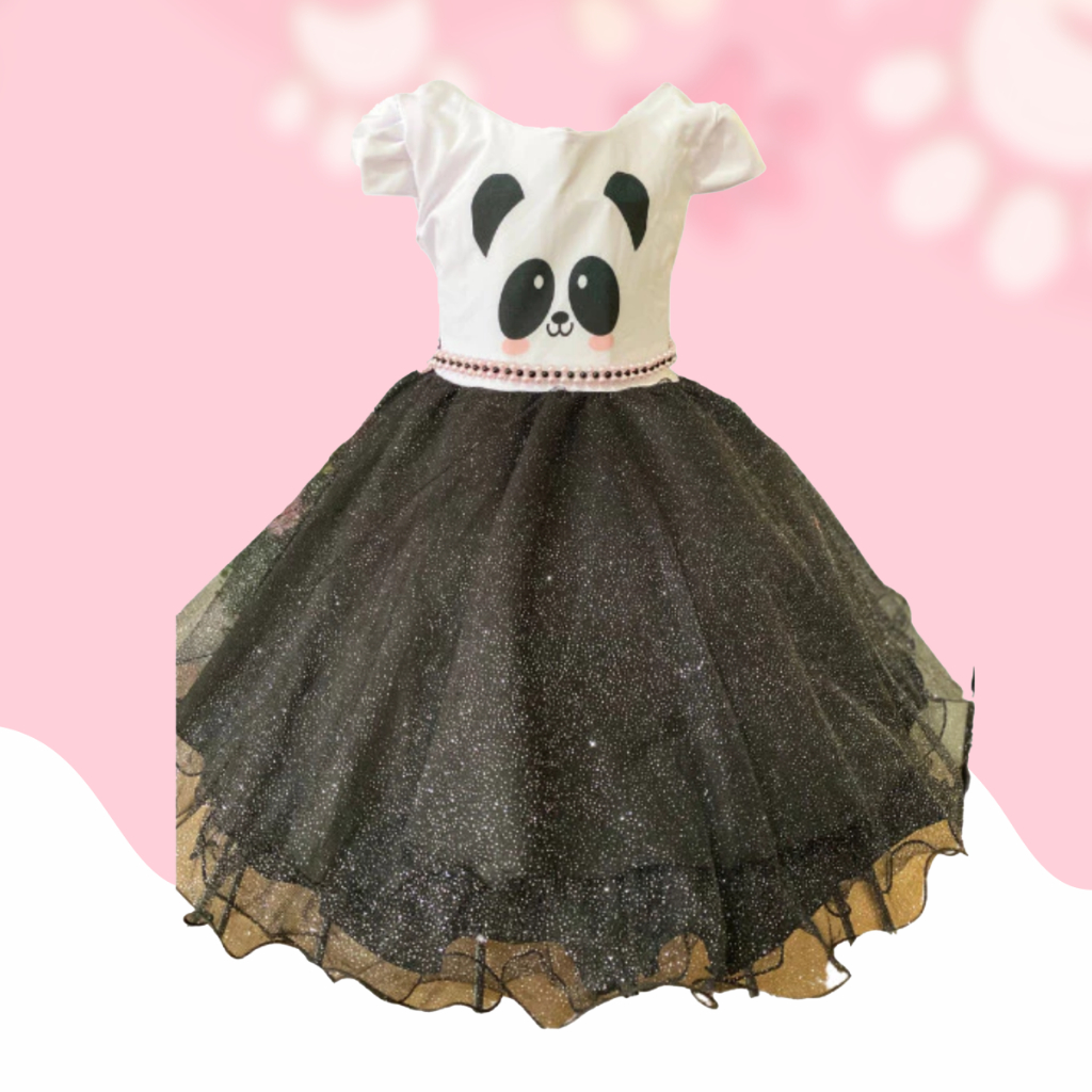 Vestido Infantil Panda – Luxo Festa Aniversário Menina Tema Urso Fofo