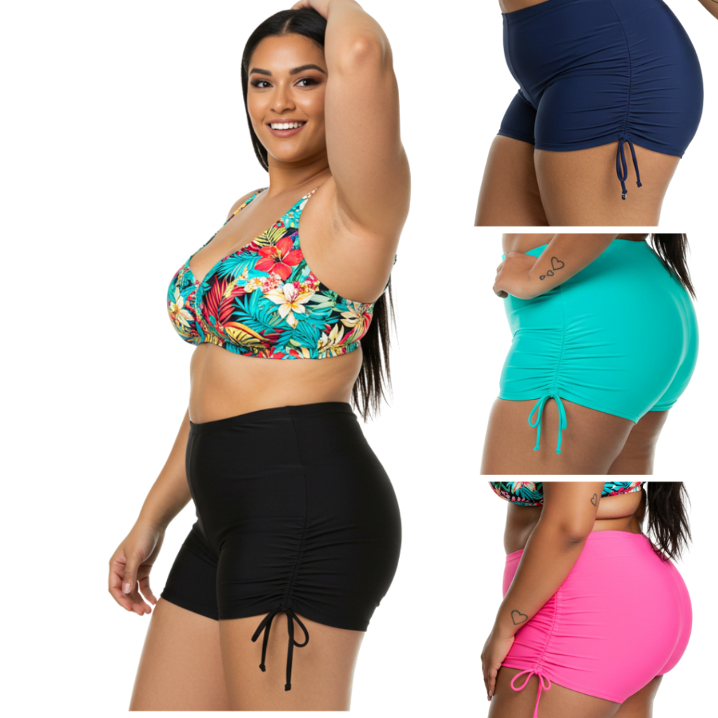 Shorts Sunquini Sukini Cordinha amarrar Plus Size moda Praia