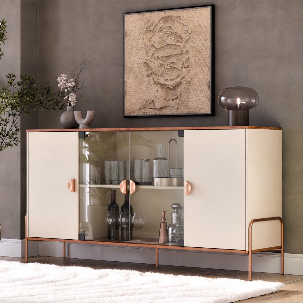 Aparador Buffet Sala Esmeralda 160cm com Portas de Vidro - Rede Móveis