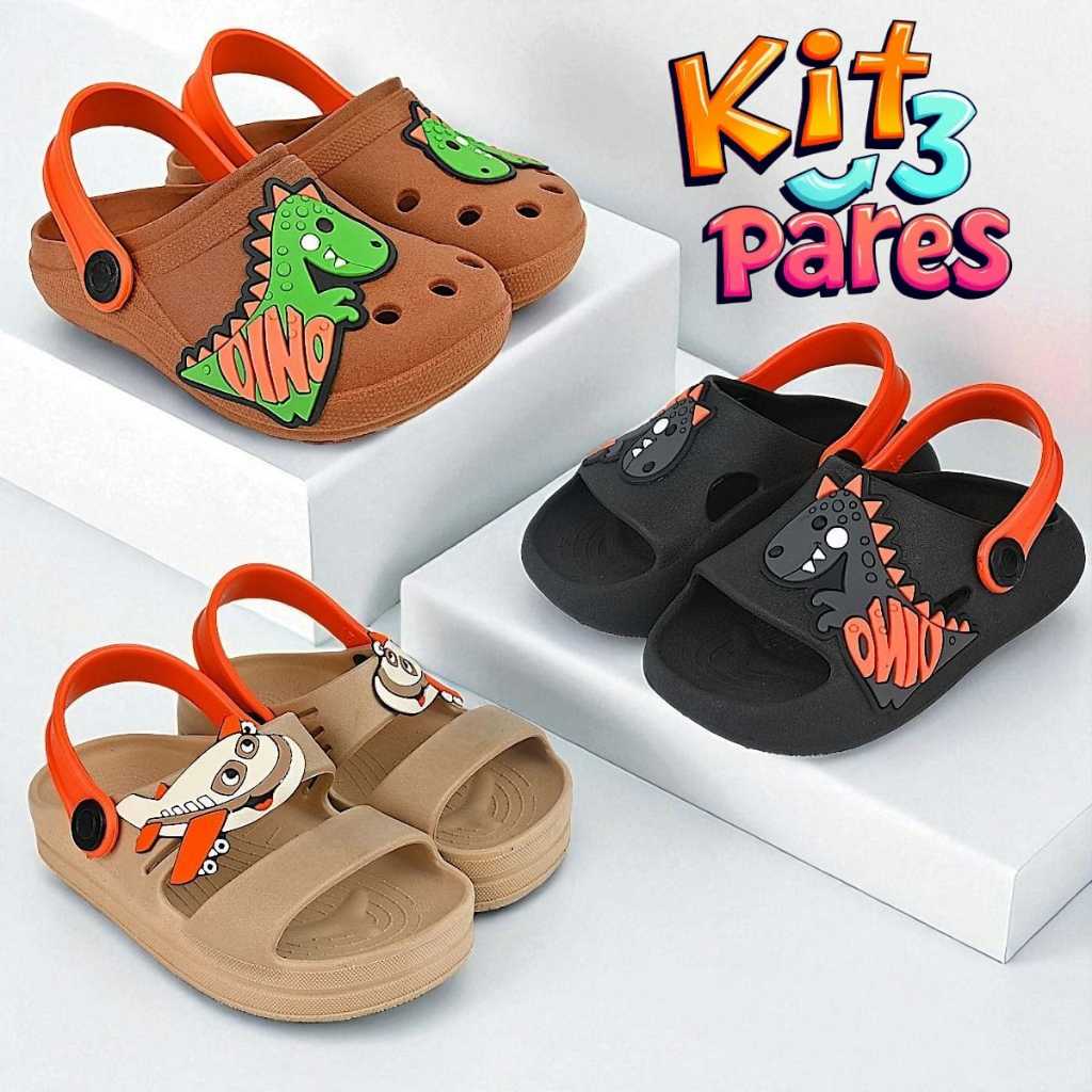 Kit 3 Pares Sandália Papete Infantil Menino Confortável