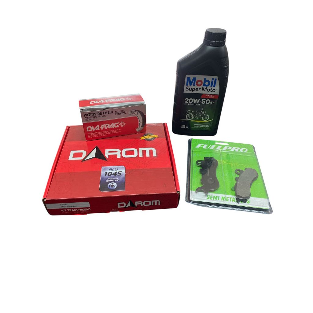 Kit Revisão Relação s/Ret Óleo Mobil + Pastilha Freio + Lona Freio Titan 150/ 160