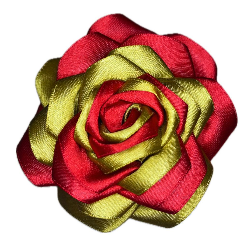 Rosa de Cetim Vermelha e Dourado com presilha para Ciganas Pombagiras Umbanda Candomblé
