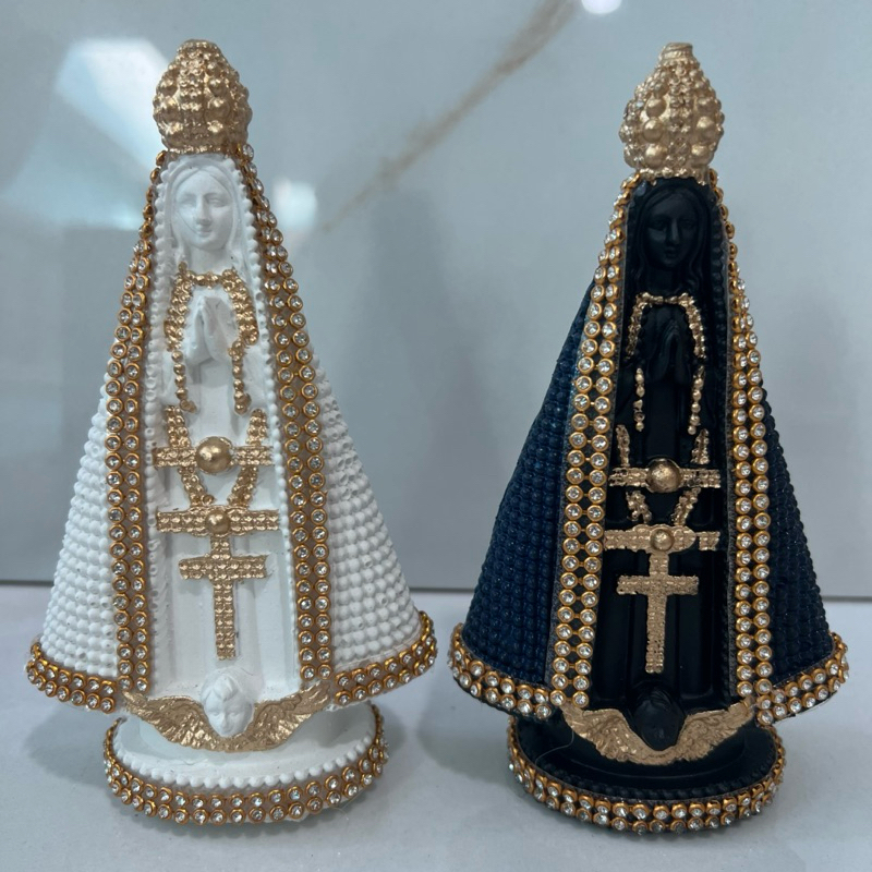 Imagem de Nossa Senhora Aparecida – Azul ou Branca | 15cm em Gesso com Strass em Oferta na Shopee