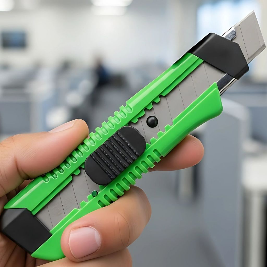 Caixa com Estilete Largo 18mm Grande Estilete de Plástico Lamina Aço Cortar Artesanato Embalagem em Oferta na Shopee