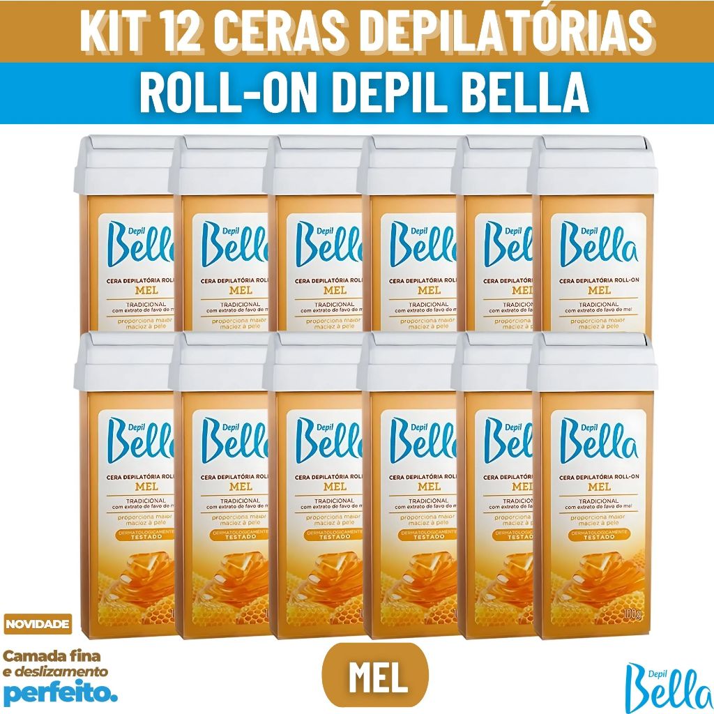 Kit 12 Refil Cera Depilatória Mel Roll-on 100g Depil Bella Depilação