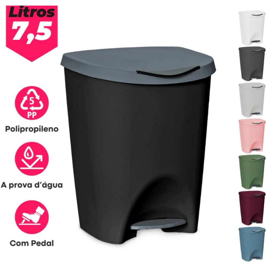 Lixeira com Pedal 7,5 Litros Premium Gourmet Escritório Cozinha Banheiro Quarto - Usual Utilidades em Oferta na Shopee