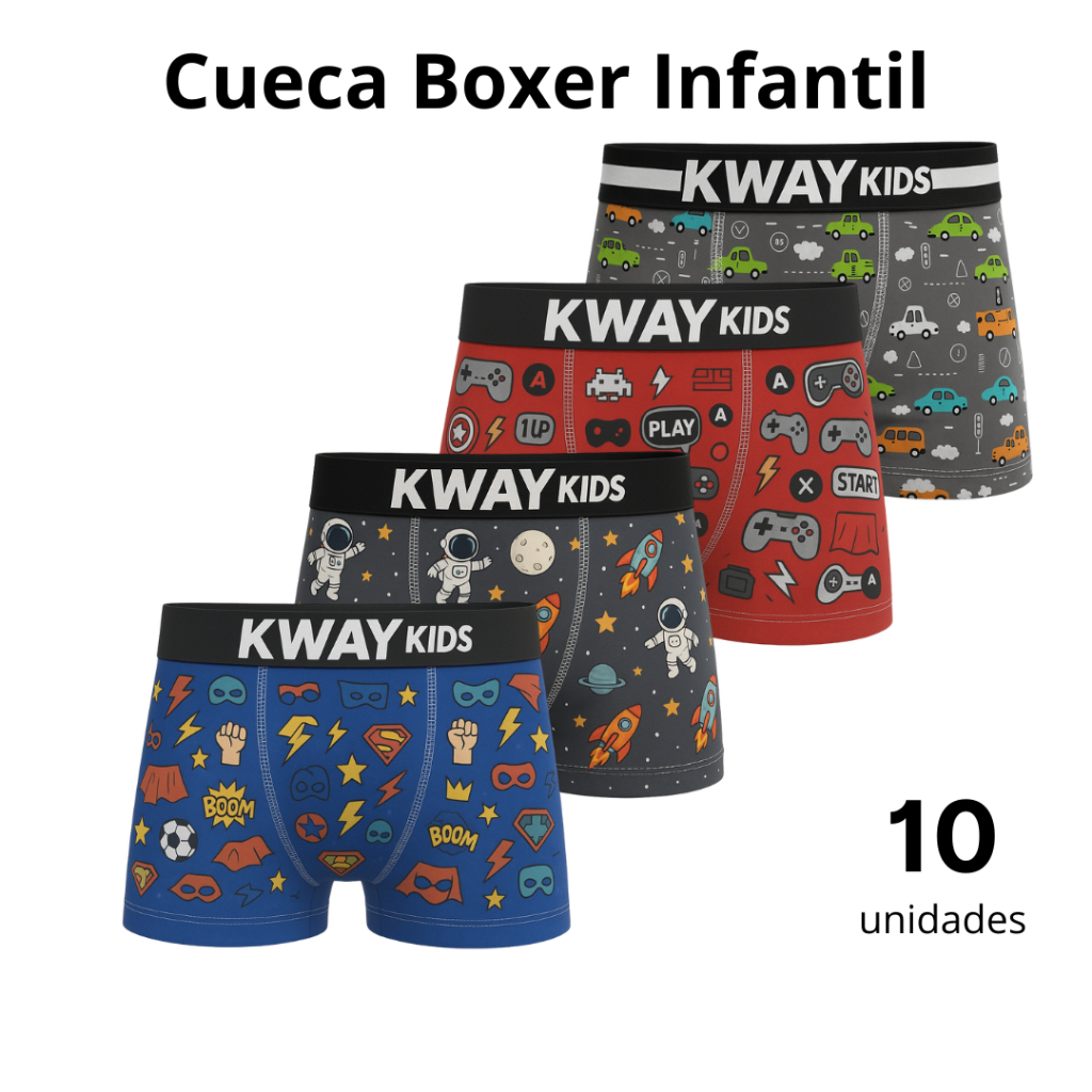 Kit 10 Cuecas Boxer Infantil Boxer Microfibra Estampada Forro 100% Algodão Masculino