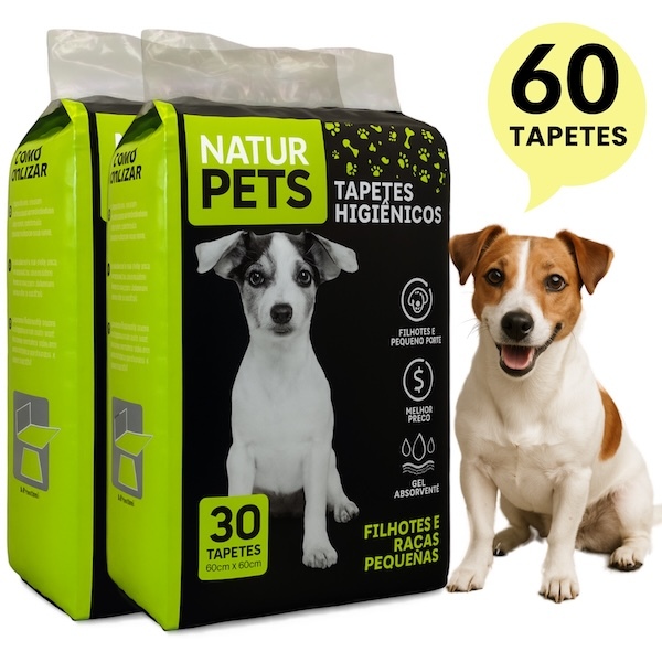 Kit 60 Tapetes Higiênicos 60x60 para Cães Gel Absorvente Anti Vazamento - Branco