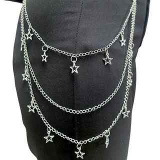 Corrente de Estrelinha - Corrente de Calça três camadas com pingente de estrelas pequenas prata
