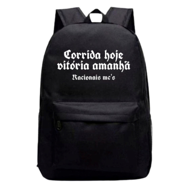 Mochila Bolsa Grande Escolar Unissex Faculdade Trabalho Treino Resistente Nylon Preta Frases