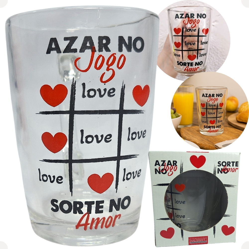 Caneca de Vidro Transparente Azar no Jogo Sorte no Amor de 320ml  da Haüskraft 11x8cm CANC248 Xicara em Oferta na Shopee