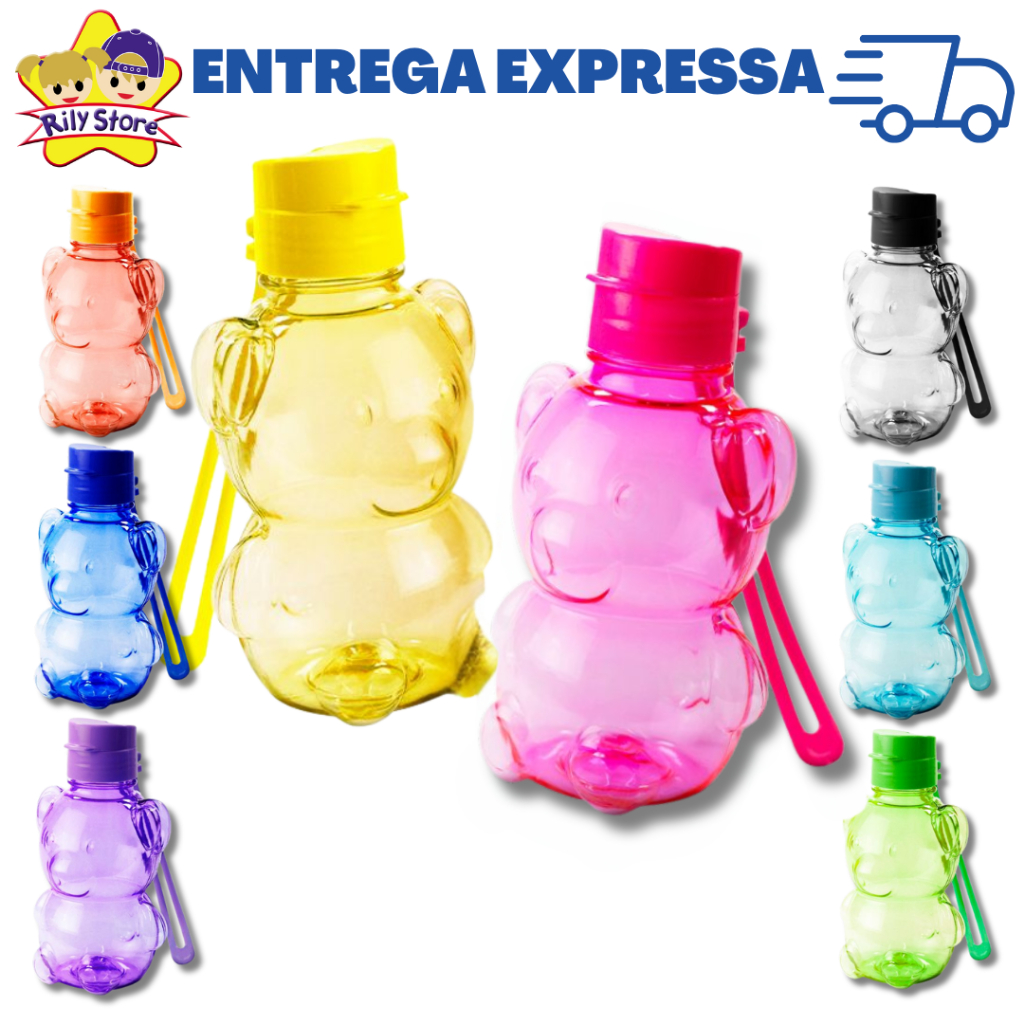 Kit com 2 Garrafas Ursinho 400 ML de Água, Infantil, Prática Cores Sortidas em Oferta na Shopee