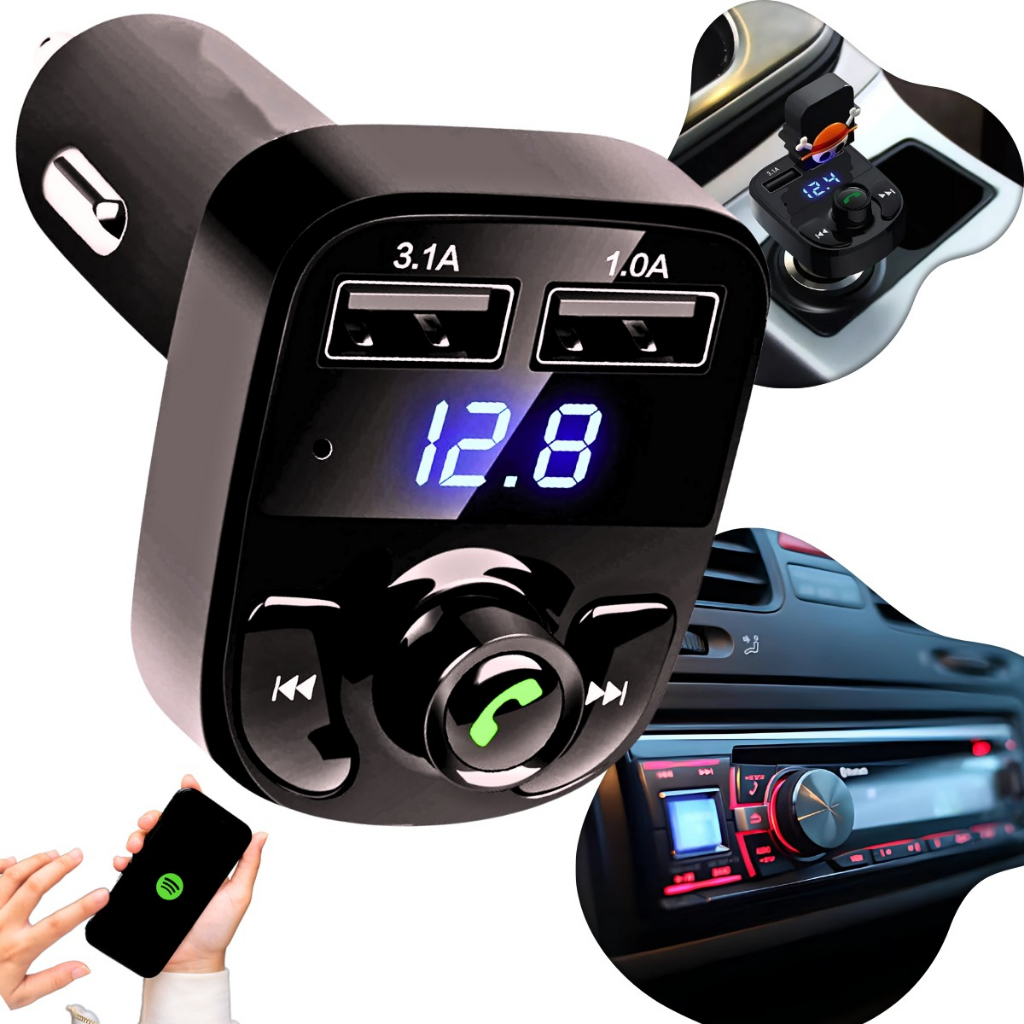 Carregador Transmissor Fm Para Carro Mp3 Sem Fio Bluetooth Adaptador X8 Universal Som Automotivo Usb
